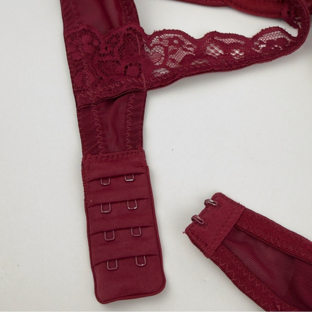 No Boundaries Push Up Bra 38B Burgundy Lace Padded Underwire Leopard Straps - Picture 7 of 8